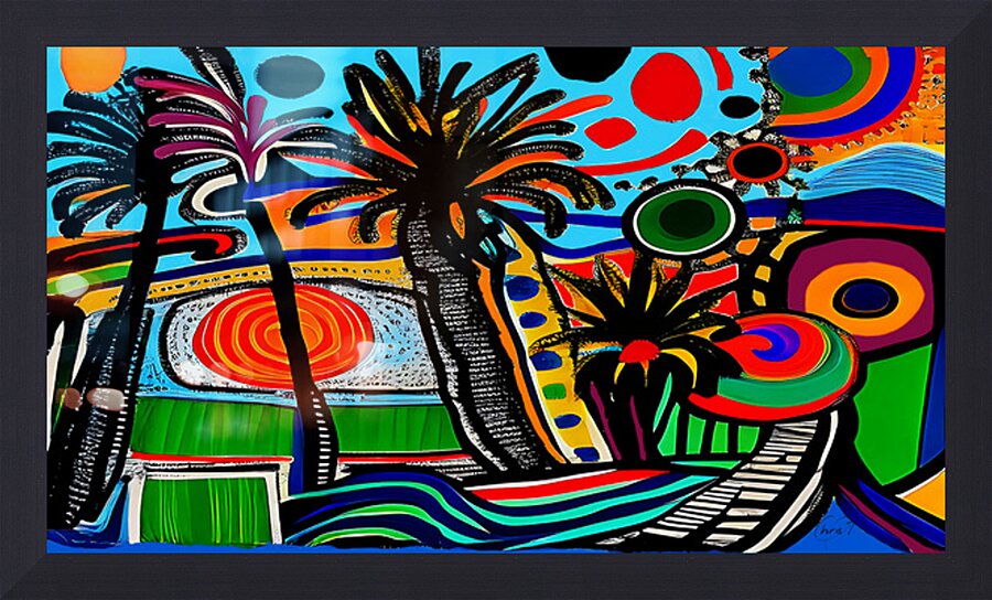 Palm City Blue Signed  Framed Print Print